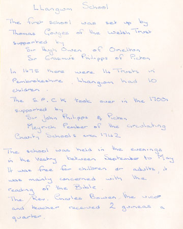 Information about early education in Llangwm Pembrokeshire